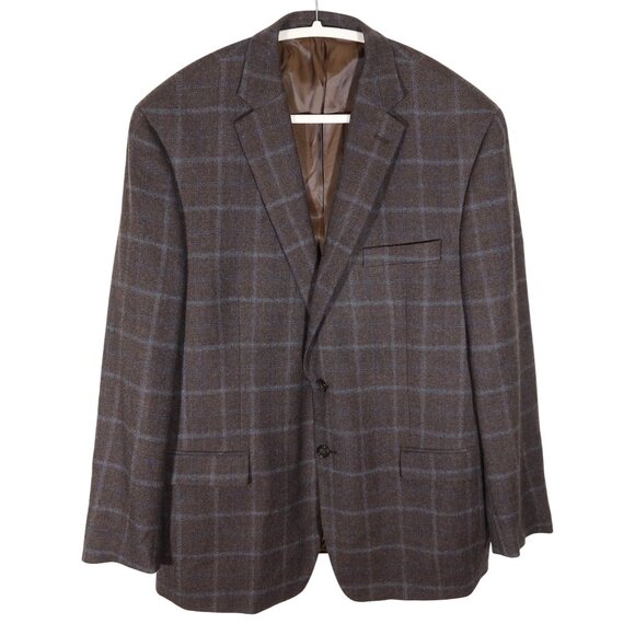 LAUREN RALPH LAUREN 100% Wool Plaid 2 Button Blazer 44R Charcoal Blue Preppy - Picture 1 of 11